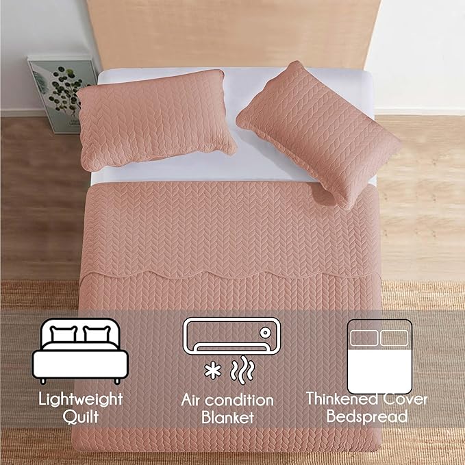 IR Imperial Rooms Twin Quilt Bedding Set Size (68” x 86”) + 1 Pillow Shams (20” x 26” + 2”) - 2 Pcs All Season Lightweight Reversible Microfiber Coverlet Embossed Quilt Bedspread (Peach/Baby Pink)