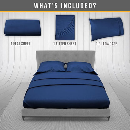 Twin Sheets Set - Luxury Hotel Bed Sheets - Soft Cooling Sheet with Elastic Corner Straps - Deep Pocket Microfiber Bedsheet - Bedding Sheet & Pillowcases - 3 PC (Twin Size, Navy Blue)
