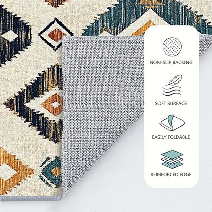 5x7 Western Aztec Area Rug Southwestern Tribal Black Beige Tan Rug Non Slip Low Pile Large Carpet for Home Kitchen Living Room Bedroom Dining Room Office