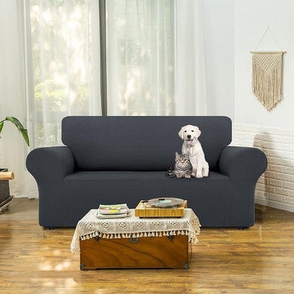 LURKA Stretch Loveseat Sofa Slipcovers 1 Piece Couch Covers for Sofa Furniture Protector Full Sofa Covers with Elastic Bottom for Kids and Dog (Medium, Dark Grey)