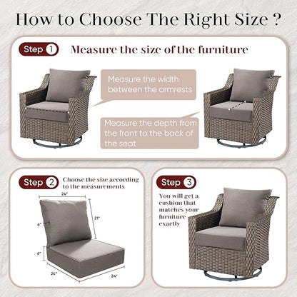 Luxury Outdoor Seat Cushion Set-24 x 24 x 6 Inch Outdoor Chair Cushions with Water Resistant & Removable Cover Outdoor Cushions for Patio Furniture Chair Sofa Couch