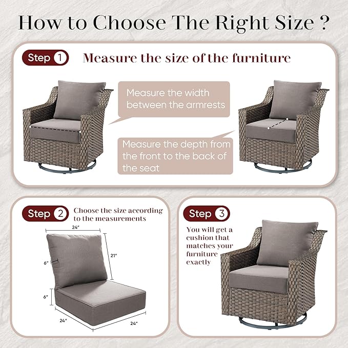Luxury Outdoor Seat Cushion Set-24 x 24 x 6 Inch Outdoor Chair Cushions Set of 2 with Water Resistant & Removable Cover Outdoor Cushions for Patio Furniture Chair Sofa Couch