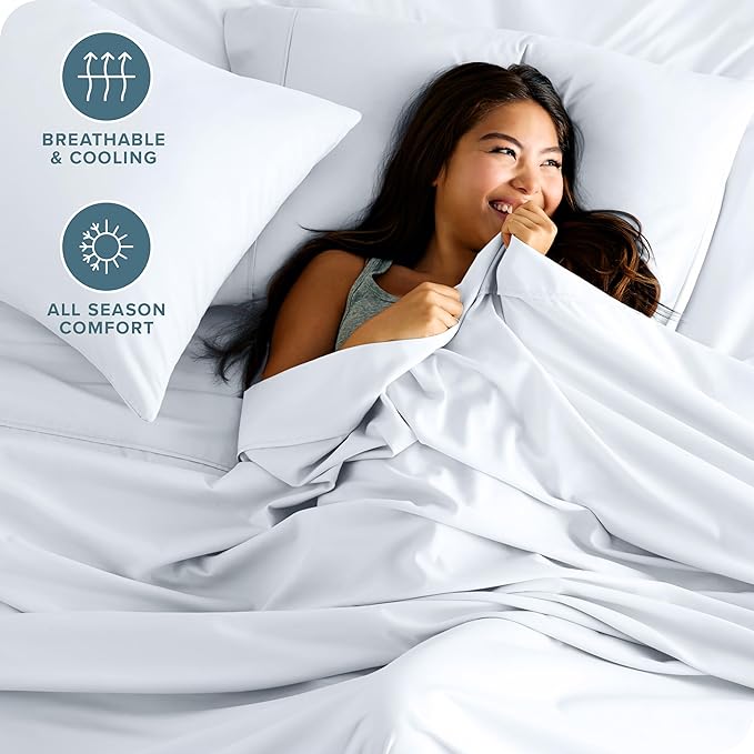 Bare Home Split Head Flex King Sheet Set - 1800 Ultra-Soft Microfiber Bed Sheets - Double Brushed - Deep Pockets - Easy Fit - 4 Piece Set - FlexTop King Bedding Sheets (Split Head Flex King, White)
