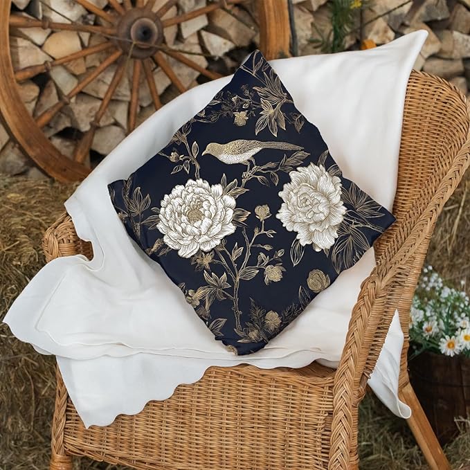 Vintage Floral Throw Pillow Covers, Vintage Flower Pattern Double Sided Cushion Cover, Indoor and Outdoor Home Art Decor Pillowcase for Sofa or Bedroom Decor 18x18inches (Flower&Bird, 18x18inches)