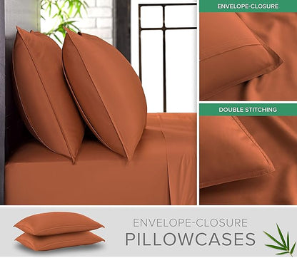 Pure Bamboo King Sheets, Genuine 100% Organic Viscose Derived from Bamboo Bed Sheet Set, Luxuriously Soft & Cooling, Double Stitching, 2 Year Quality Promise (King, Terracotta)