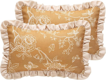 ISAENNE Design Rectangular Floral Linen Throw Pillow Covers 12"x20" Pack of 2, Ginger Simple Elegant Flower Pattern Cushion Covers Decor Pillowcases for Bed,Living Room,Outdoor,Car