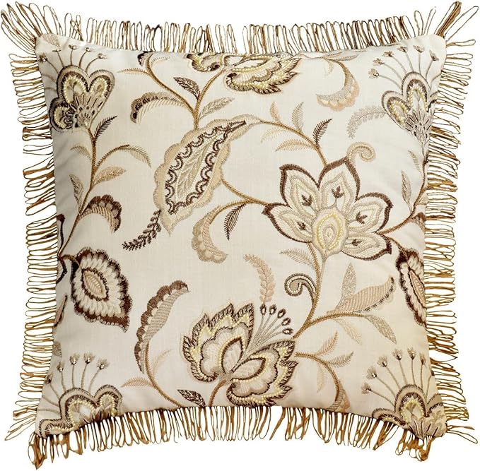 The HomeCentric King/Queen/Twin Beige Decorative Bed Runner King 90"x18" Bed Runner Without Pillow Cover, Floral, Pearl, Jute Lace, Embroidery Bed Scarf on Cotton Fabric - Floral Luster