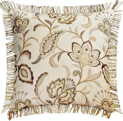 The HomeCentric King/Queen/Twin Beige Decorative Bed Runner Full 68"x18" Bed Runner with Two Pillow Cover, Floral, Pearl, Jute Lace, Embroidery Bed Scarf on Cotton Fabric - Floral Luster