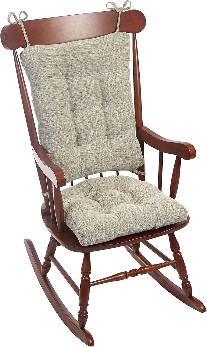 Klear Vu Omega Non-Slip Rocking Chair Cushion Set, Assembled in USA, Thick Padding & Tufted Design, Includes Seat Pad & Back Pillow with Ties, 17x17 Inches, 2-Piece Set, Saltbox Gray