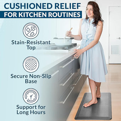 ComfiLife Anti Fatigue Floor Mat – 3/4 Inch Thick Kitchen Mats for Floor, Standing Desk Mat, Kitchen Rug – Comfort at Home, Office – Durable – Stain Resistant – Non-Slip Bottom (20" x 39", Gray)