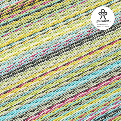 Fab Habitat Outdoor Rug - Waterproof, Fade Resistant, Crease-Free - Premium Recycled Plastic - Striped - Patio, Porch, Deck, Balcony - Cancun - Candy - 5 x 8 ft