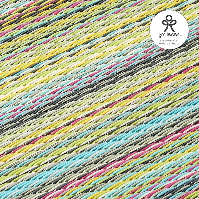 Fab Habitat Outdoor Rug - Waterproof, Fade Resistant, Crease-Free - Premium Recycled Plastic - Striped - Porch, Deck, Balcony, Mudroom, Laundry Room, Patio - Cancun - Candy - 8 x 8 ft Square