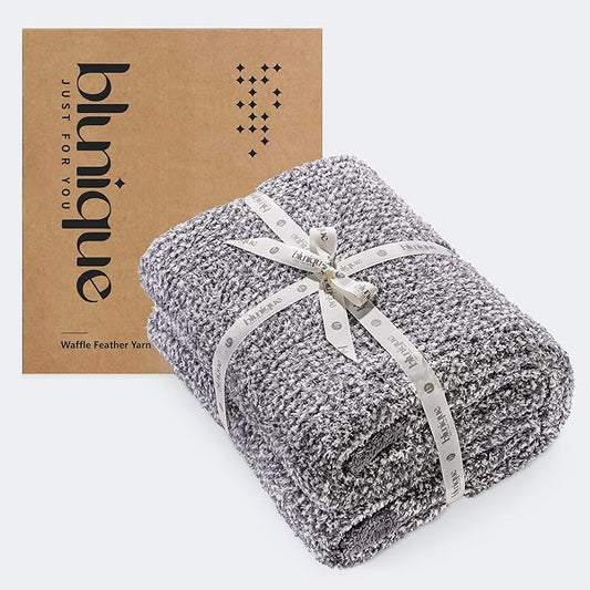 Super Soft Throw Blanket 60 x 80 Inches, Half Side Plush Fuzzy Blanket for Couch, Sofa, Bed & Chair, Warm Cozy Lightweight Knit Blanket for Fall & Winter