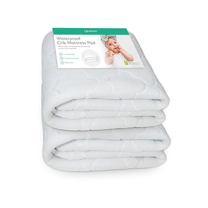 Newton Baby Waterproof Crib Mattress Pad | Ultra-Breathable Quilted Layer for Comfort & Universal Fitted Skirt for Secure Fit | Machine Washable | Crib Mattress Protector Pad Waterproof, 2 Packs
