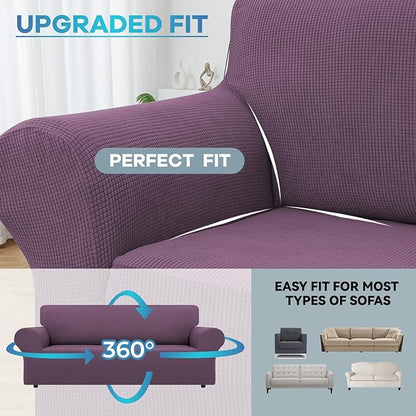 LURKA Stretch Sofa Slipcovers 1 Piece Couch Covers for 3 Cushion Couch Sofa Furniture Protector Full Sofa Covers with Elastic Bottom for Kids and Dog (Large, Purple)