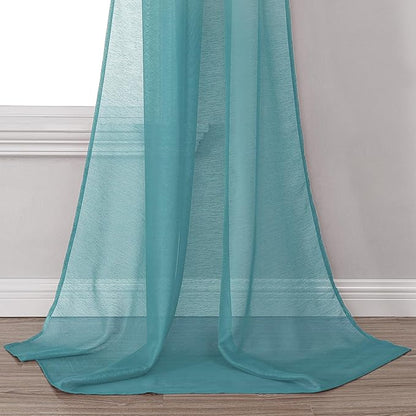 DONREN Luxury Soft Sheer Curtains Scarf for Windows - Semi Voile Window Scarf Valance,52 Inches Wide by 144 Inches Long (1 Panel,Teal)