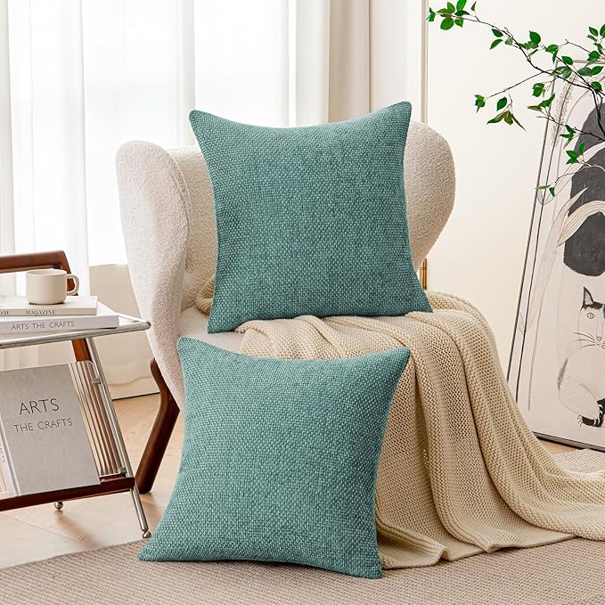 a moment Teal Chenille Throw Pillow Covers 16x16 Inch Pack of 2 Modern Decorative Throw Pillow Covers Farmhouse Cross Covers Home Decor for Sofa Bedroom Living Room