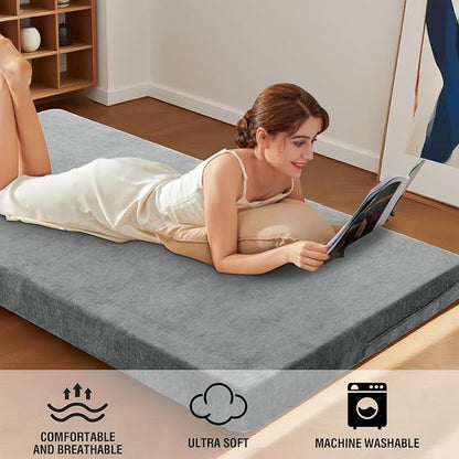 H.VERSAILTEX Queen Size Armless Futon Mattress Covers for Traditional Japanese Futon Mattress Soft Chenille Couch Slipcovers Floor Mats Sofa Protector Zippered Sleeper Sofa Cover,Grey