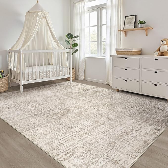 7x9 Area Rug Living Room: Washable Large Neutral Brown Rug Abstract Soft Modern Stain Resistant Indoor Floor Non-Slip Carpet for Bedroom Nursery Kids Office Playroom Dining Room Under Table Home