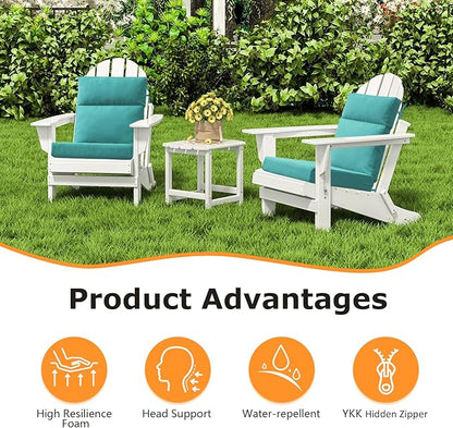 Outdoor High Back Chair Cushion Seat Pads, 44 x 21 Inch Water-Repellent & Fade-Resistant Patio Furniture Cushions with Ties for Adirondack, Rocking Chairs, Turquoise