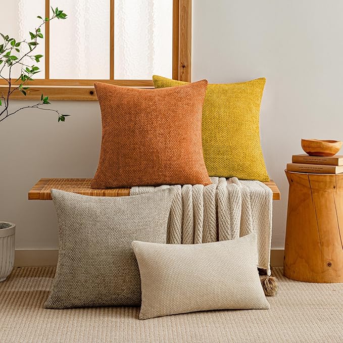 a moment Fall Orange Chenille Throw Pillow Covers 16x16 Inch Pack of 2 Modern Decorative Throw Pillow Covers Farmhouse Cross Covers Home Decor for Sofa Bedroom Living Room