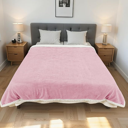 Electric Heated Blanket Throw Size 50"x60" - Dual-Sided with Microplush & Sherpa Fabric, 4 Heat Settings & 3 Hours Auto Off, Machine Washable - Pale Pink