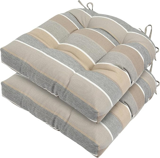 FUNHOME Outdoor Chair Cushions 19 x19 Inch,Water Resistant Tufted Seat Cushions 19",Reversible,Weather Resistant,Rounded Back Wicker Chair Cushion for Patio Garden Furniture(Gray Stripe)