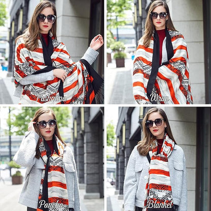 DANA XU 100% Merino Wool Pashmina Shawl for Women 96"x43", Oversized Cashmere Wrap with Tassels, Floral Travel Blanket Cape
