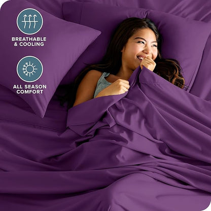 Bare Home Twin Sheet Set - 1800 Ultra-Soft Microfiber - Double Brushed - Deep Pockets - Easy Fit - Extra Soft - 3 Piece Set - Bedding Sheets & Pillowcases (Twin, Plum)