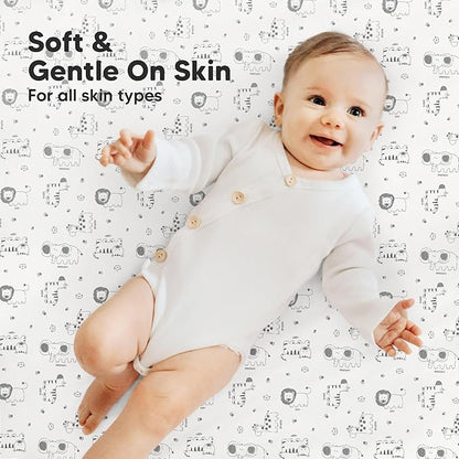 2-Pack Mini Crib Sheets Fitted - 38x26 Pack N Play Sheets for Pack and Play Mattress, Organic Cotton, Soft & Breathable Playard Bedding, Neutral Mini Toddler Bed Cover for Boys, Girls (KeaSafari)