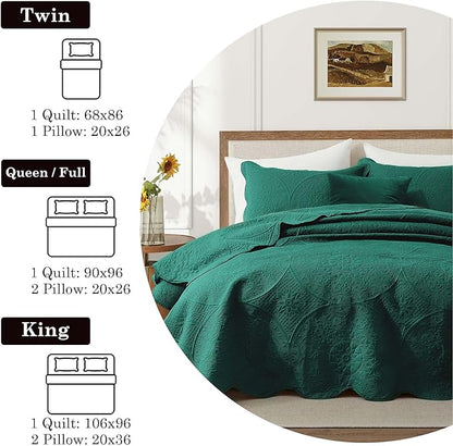 IR Imperial Rooms 10 Pack Twin Quilt Bedding Set (68" x 86") - Bulk Wholesale for Hotels, Guest Bedroom & Airbnbs - Lightweight Microfiber Reversible Floral Embossed Quilts Bedspreads (Emerald)
