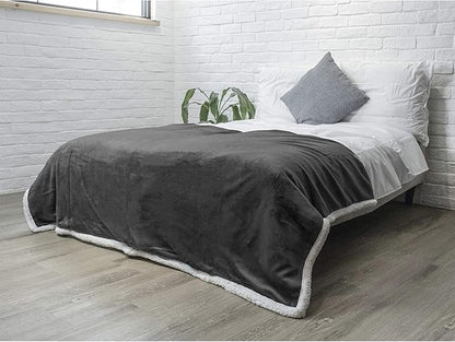 Pavilia Sherpa Fleece Blanket for Bed, Queen Size, Dark Grey, Plush Soft Fuzzy, Cozy Reversible Winter Blanket for Women & Men, 90x90 Inches