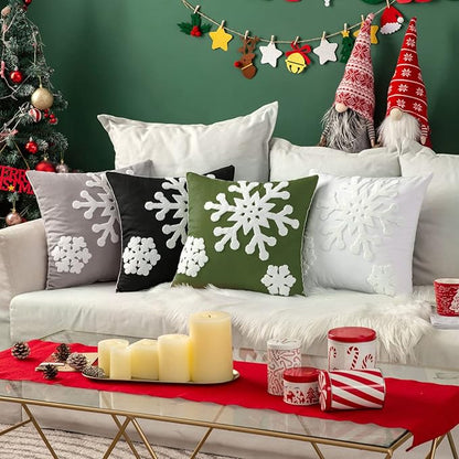 MIULEE Pack of 2 Christmas Decorative Snowflake Throw Pillow Covers Canvas Embroidery Winter Cushion Cases Holiday Decor Soft Pillowcases for Winter Couch Sofa Bedroom Car（Army Green, 18x18in）