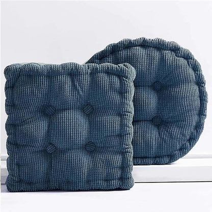 Meditation Floor Pillow 2 Pack Large Square and Round Floor Cushions for Adults Blue Corduroy Floor Seat Pillows Cushion for Living Room Balcony Tatami Yoga,18x18 Inch