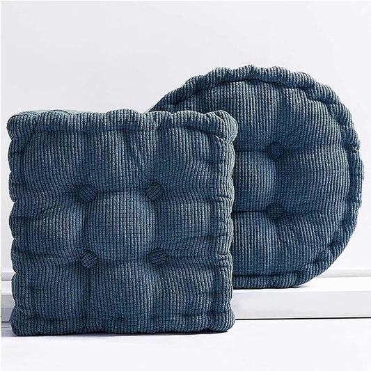 Meditation Floor Pillow 2 Pack Large Square and Round Floor Cushions for Adults Blue Corduroy Floor Seat Pillows Cushion for Living Room Balcony Tatami Yoga,18x18 Inch