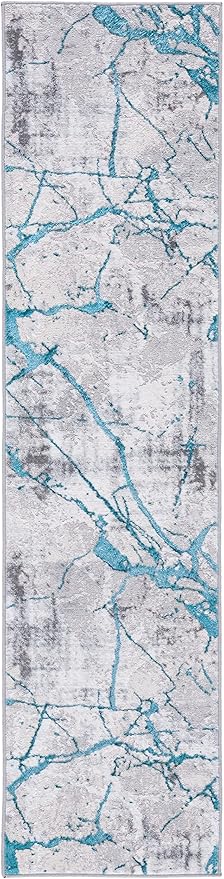 SAFAVIEH Amelia Collection Runner Rug - 2' x 8', Grey & Aqua, Modern Abstract Design, Non-Shedding & Easy Care, Ideal for High Traffic Areas in Living Room, Bedroom (ALA293H)