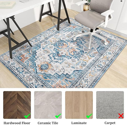 chakme Office Chair Mat for Hardwood Floor, 60"x45" Easy Glide Computer Desk Mat Protector for Rolling Chair Under Desk Rug Nonslip Backing, Machine Wash, (Boho)