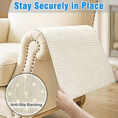Couch Arm Covers, Sofa Arm Covers, Waterproof Armrest Cover for Sofa, Armchair, Loveseat, Headrest Cover, Non-Slip Recliner Arm Cover, Arm Chair Covers Set of 2 (Beige, 19"×19")