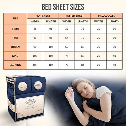 California King Sheet Set - Luxury Hotel Bed Sheet - Soft Cooling Sheets with Elastic Corner Straps - Deep Pocket Microfiber - Bedding Sheets & Pillowcases -4PC (Cal King Size, Navy Blue)