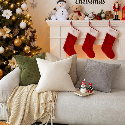 a moment Pack of 2 Christmas Decorative Chenille Throw Pillow Covers with Twill Cushion Covers for Sofa Living Room Couch Bed 22x22 Inch Moss Green