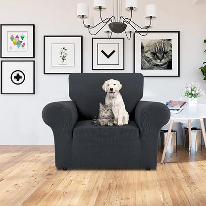 LURKA Stretch Chair Sofa Slipcovers 1 Piece Couch Covers for Sofa Furniture Protector Full Sofa Covers with Elastic Bottom for Kids and Dog (Small, Dark Grey)