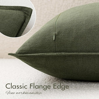 EMEMA Decorative Linen Throw Pillow Covers 24x24 Inch Dark Olive Green Boho Farmhouse Neutral Couch Throw Pillows for Bed Pack of 2 Accent Pillowcase Modern Sofa Cushion Livingroom Home