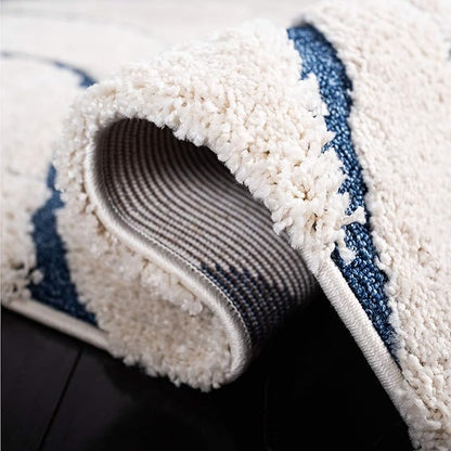SAFAVIEH Florida Shag Collection Accent Rug - 2'3" x 4', Cream & Blue, Non-Shedding & Easy Care, 1.2-inch Thick Ideal for High Traffic Areas in Entryway, Living Room, Bedroom (SG471-1165)