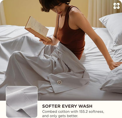 Bedsure Cooling Sheets, Rayon Derived from Bamboo & Cotton Blend, GentleSoft, Breathable, Queen Sheet Set, Deep Pocket Up to 18 Inches, Hotel Luxury Bedding for Hot Sleepers, Grey