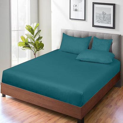 ROYALE LINENS 300 Thread Count 100% Long Staple Combed Cotton Fitted Sheet King - Super Soft Deep Pocket Bottom Sheet - Fitted Sheets Only - Elastic Sheets (King, Teal)