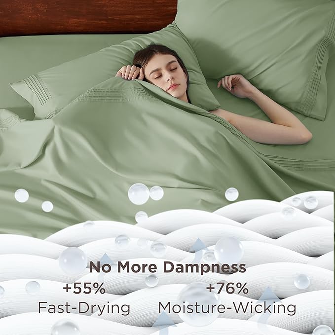 Bedsure Deep Pocket King Sheet Set - Fits Mattresses Up to 21 Inches Thick - 4 Piece GentleSoft Bed Sheets, Moisture Wicking, Soft & Cooling Bedsheet & Pillowcases, Easy & Secure Fit, Light Green