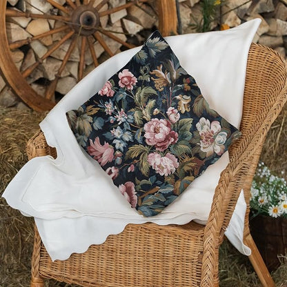 Vintage Floral Throw Pillow Covers, Vintage Flower Pattern Double Sided Cushion Cover, Indoor and Outdoor Home Art Decor Pillowcase for Sofa or Bedroom Decor 18x18inches (Pink Flower, 18x18inches)