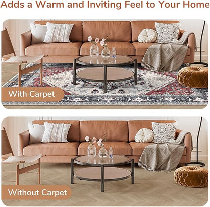 OPPODREAM Thin Area Rugs 5x7, 5x7 Washable Rug with Non Slip Backing, 5 x 7 Faux Cashmere Low-Pile Carpet, Black & Red