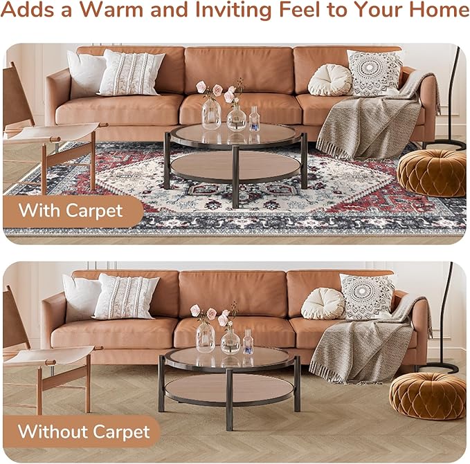 OPPODREAM Thin Area Rugs 4x6, Low-Pile Washable Rugs 4x6 with Non Slip Backing, Faux Cashmere 4 x 6 Throw Carpet, Black & Red