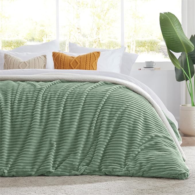 Sherpa Blankets Queen Size - Fleece Queen Blanket for Bed, Soft and Warm Throw Blanket for Winter, 90" x 90", Sage Green